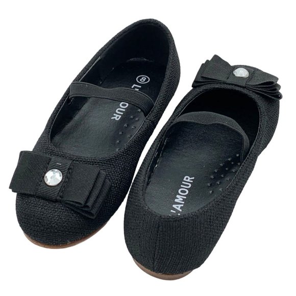 L'Amour Flat With Rhinestone and Bow Toddler 10, Black - Picture 5 of 9